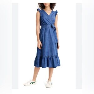 J.Crew Grand Lily Womens Blue Chambray Wrap Midi Dress - 4